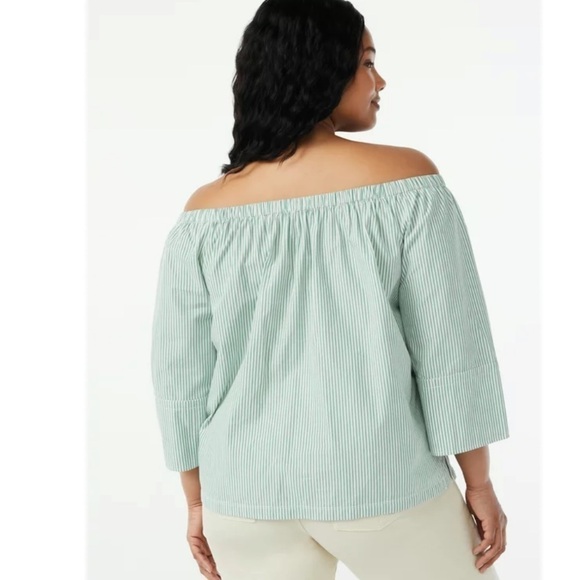 Free Assembly Women's Cold Shoulder Green Stripes Top Blouse ¾ Sleeves Size M - Picture 3 of 10